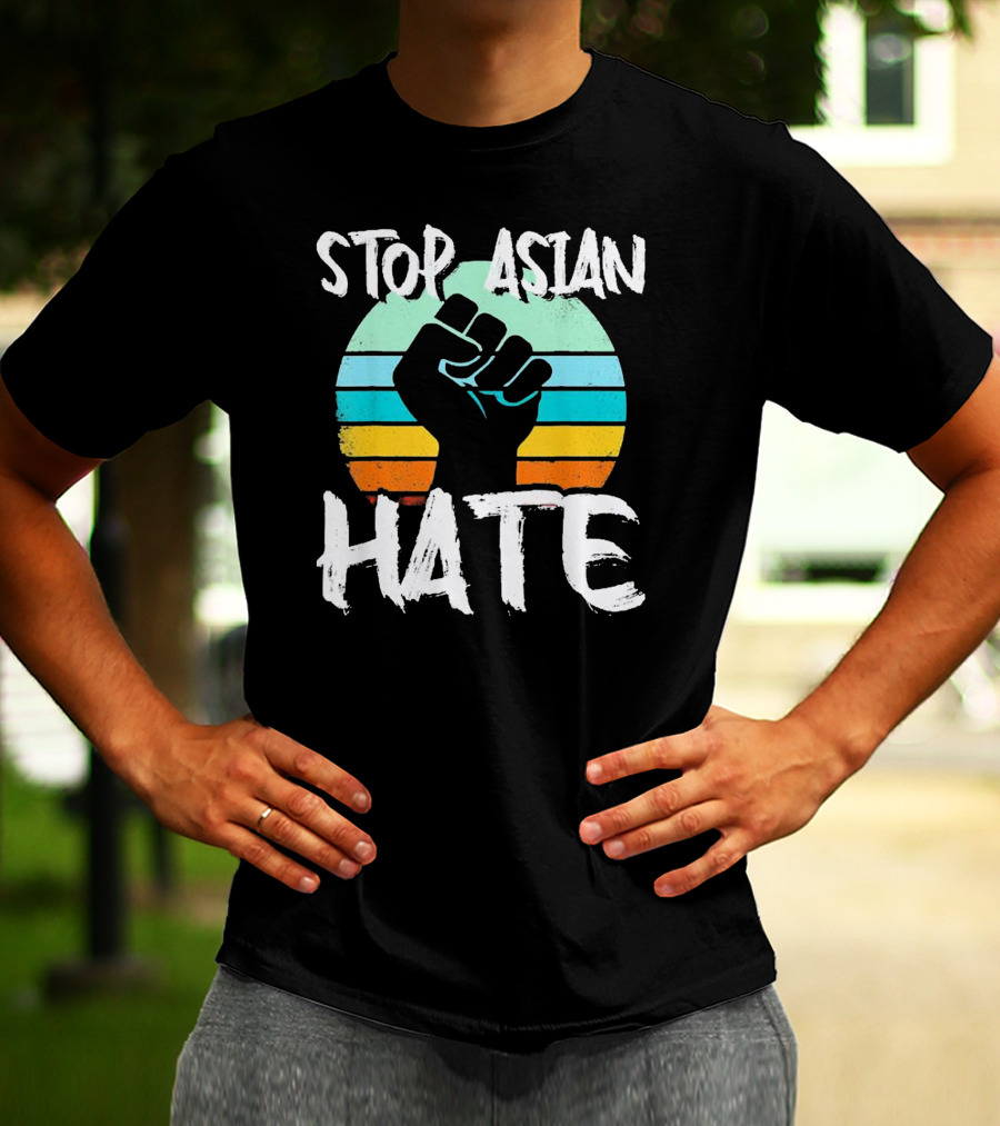 STOP ASIAN HATE Fist With Retro Stripes T-Shirt
