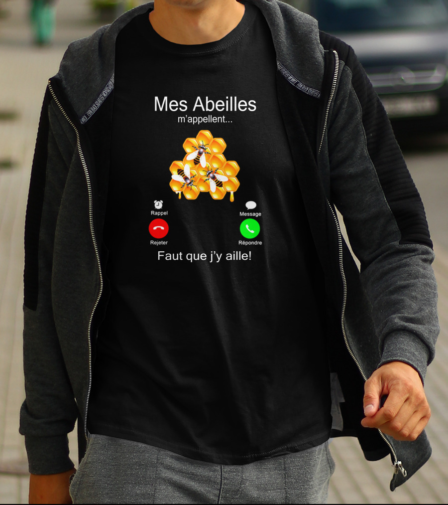 Mes Abeilles M'appellent Faut Que J'y Aille Hexagone Abeilles Rappel Rejeter Message Répondre T-Shirt