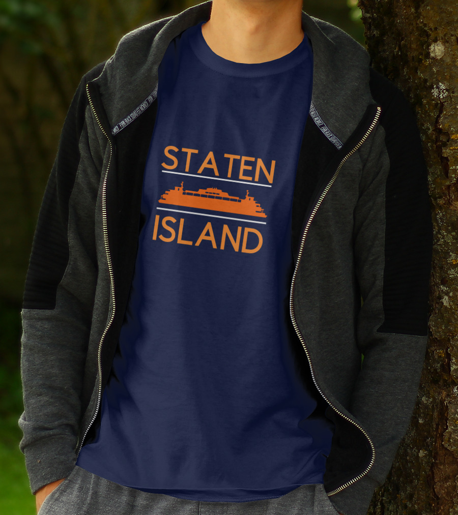 Staten Island Ferry Orange Silhouette Navy Background T-Shirt
