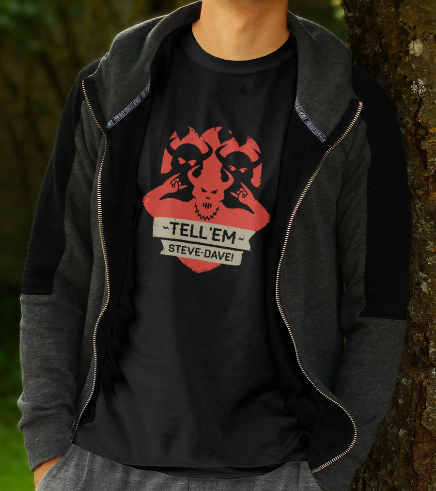 Tell Em Steve Dave Red Demonic Shield T-Shirt