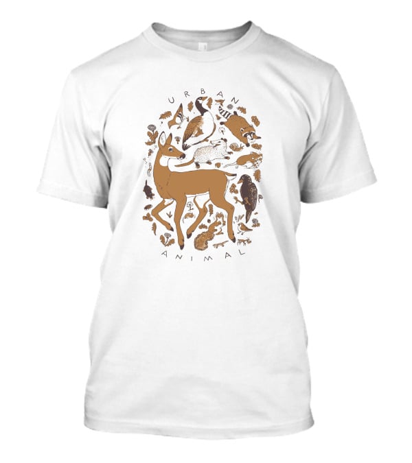 Urban Animal Wildlife Illustration Deer Goose Racoon Rabbit Fox Bird T-Shirt