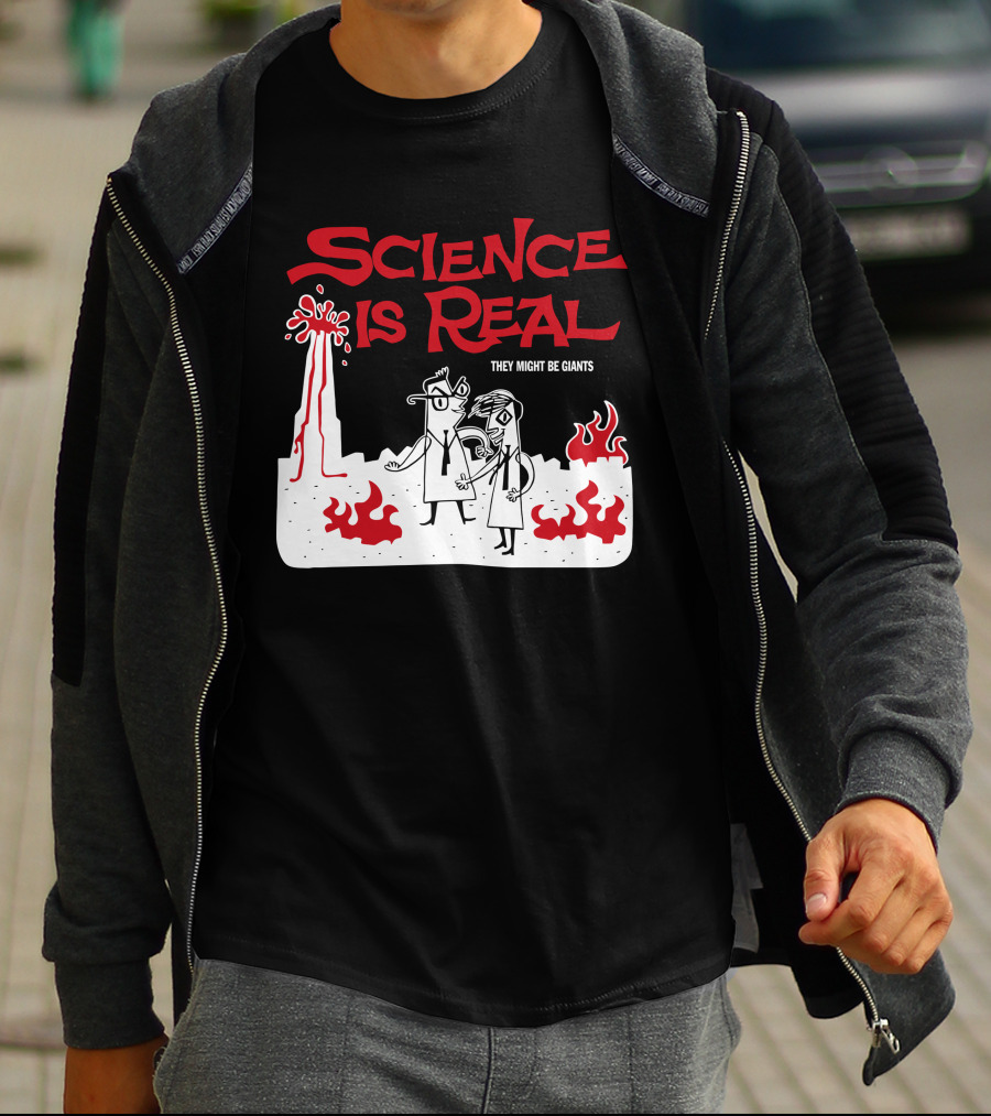 Science Is Real They Might Be Giants Volcanic Cartoon Scene T-Shirt