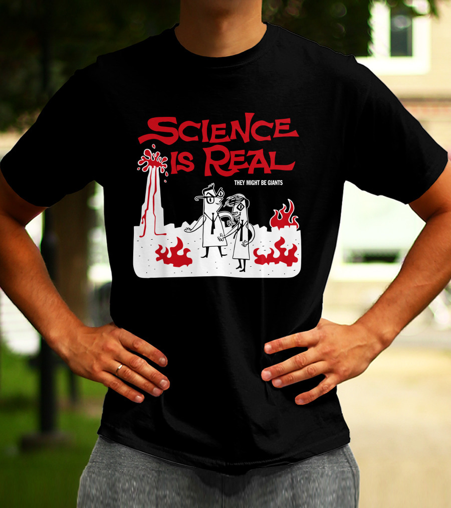 Science Is Real They Might Be Giants Volcanic Cartoon Scene T-Shirt
