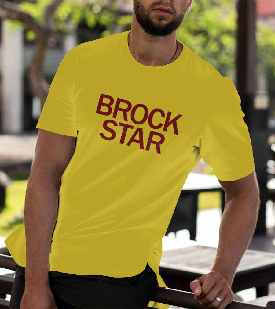 Raygun Merch Brock Star Gold Bold Text On Yellow T-Shirt