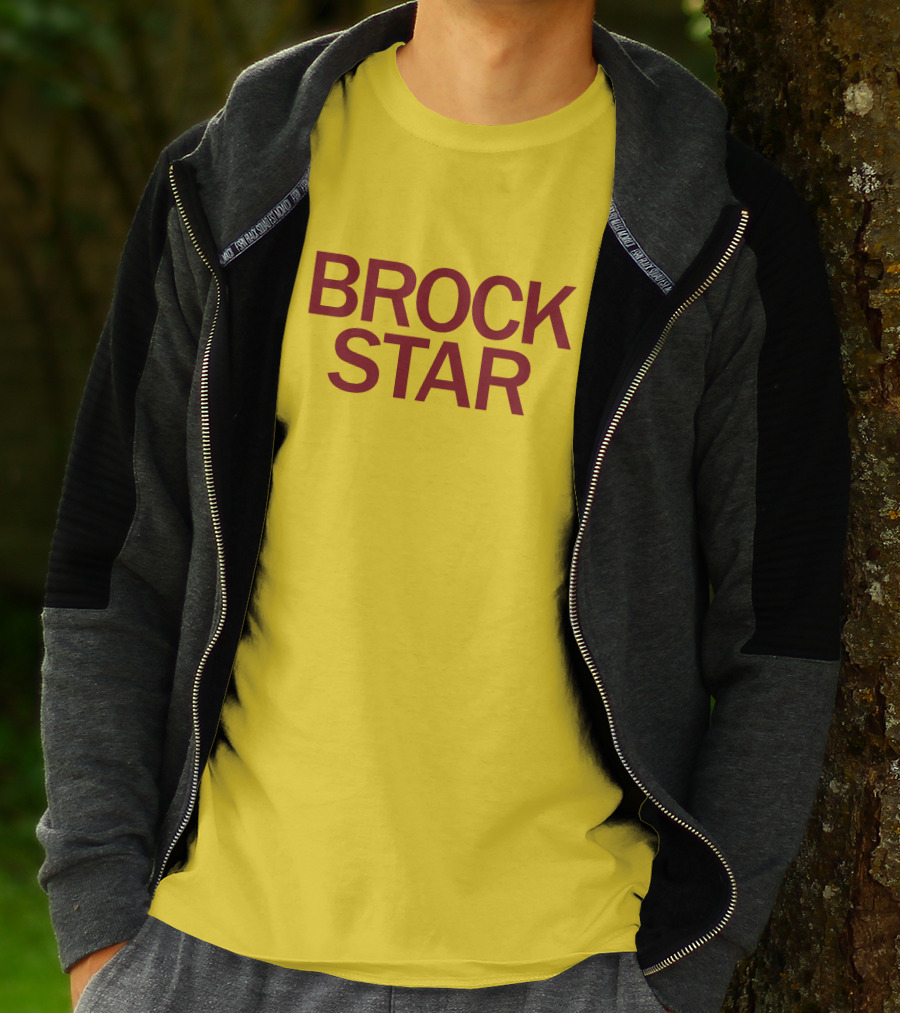 Raygun Merch Brock Star Gold Bold Text On Yellow T-Shirt