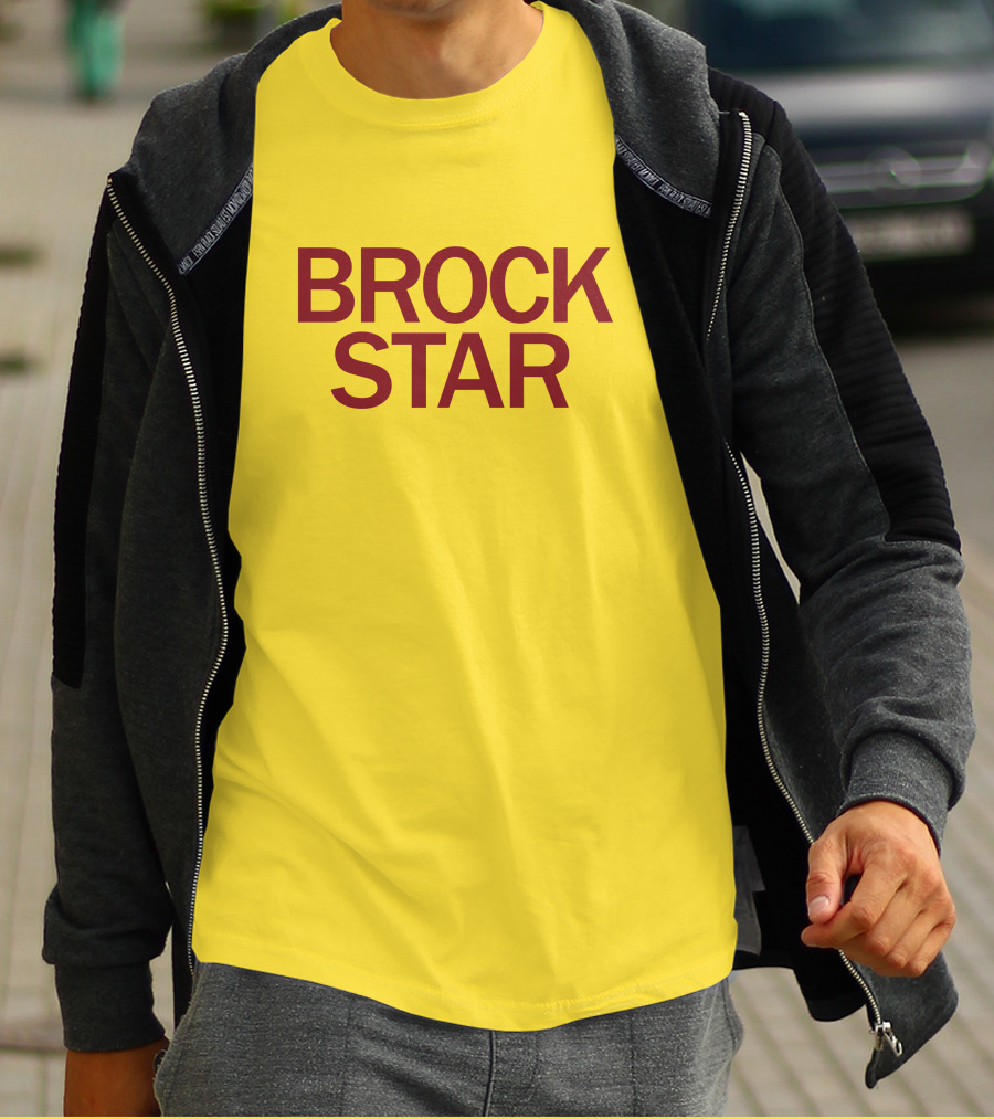 Raygun Merch Brock Star Gold Bold Text On Yellow T-Shirt