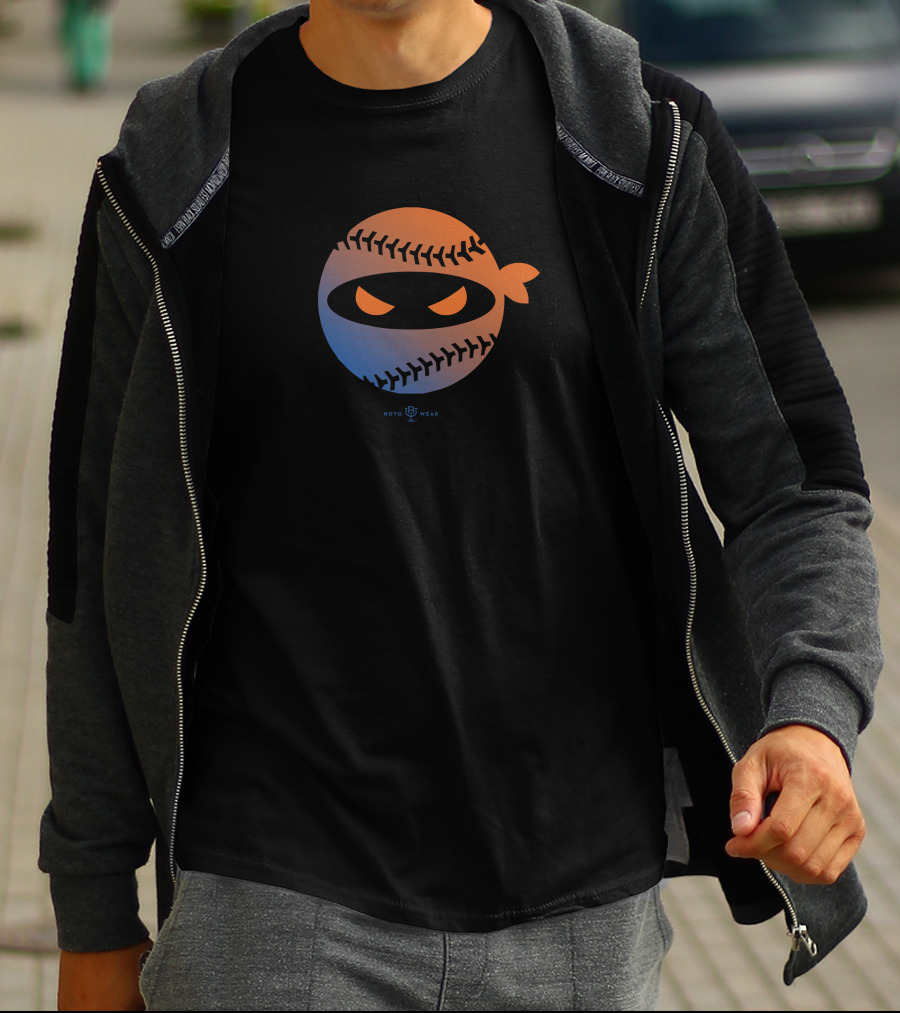 Roto Wear Pitching Ninja Baseball Seam Face New Mets Fans T-Shirt