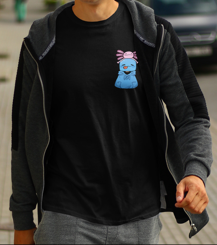Skeppy Merch Skeppy Axolotl Cute Blue Hoodie With Pink Axolotl On Head T-Shirt