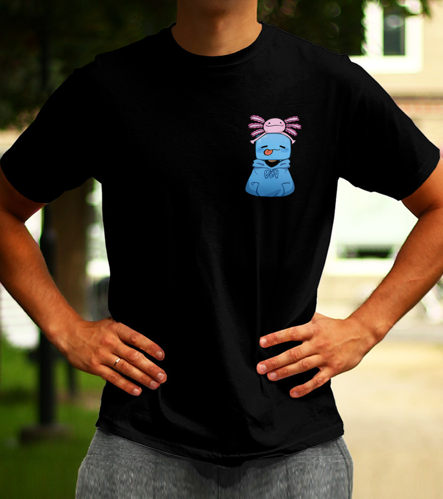 Skeppy Merch Skeppy Axolotl Cute Blue Hoodie With Pink Axolotl On Head T-Shirt
