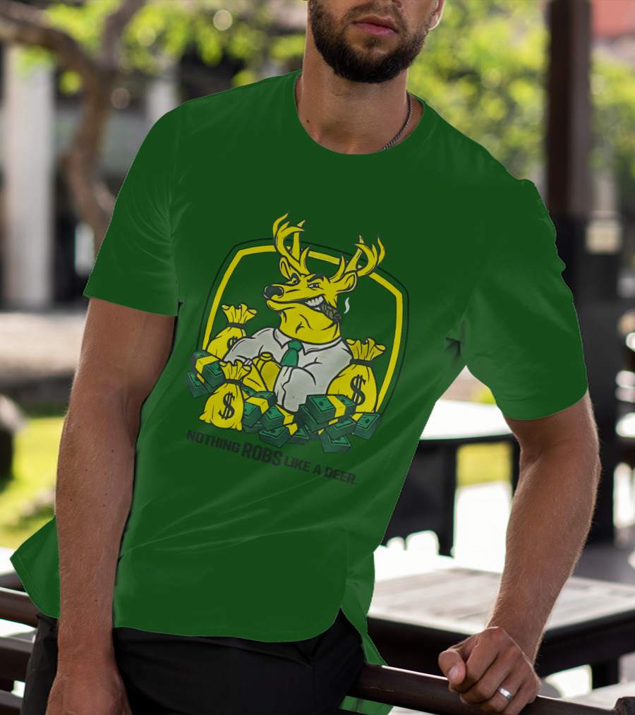 Jonah Furman Smoking Cartoon Business Deer Holding Cash Nothing Robs Like A Deer T-Shirt