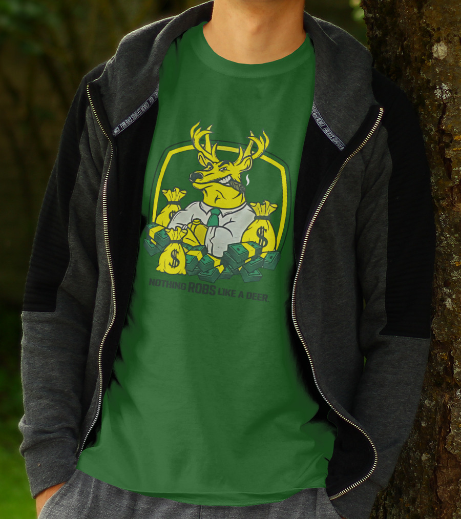 Jonah Furman Smoking Cartoon Business Deer Holding Cash Nothing Robs Like A Deer T-Shirt