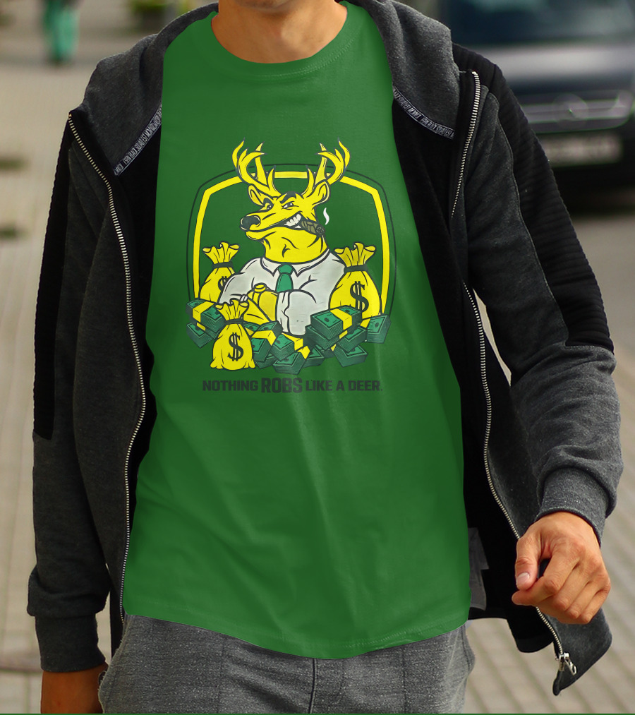 Jonah Furman Smoking Cartoon Business Deer Holding Cash Nothing Robs Like A Deer T-Shirt
