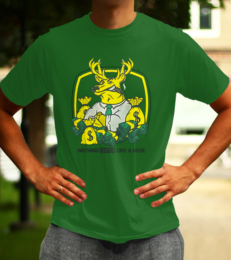 Jonah Furman Smoking Cartoon Business Deer Holding Cash Nothing Robs Like A Deer T-Shirt