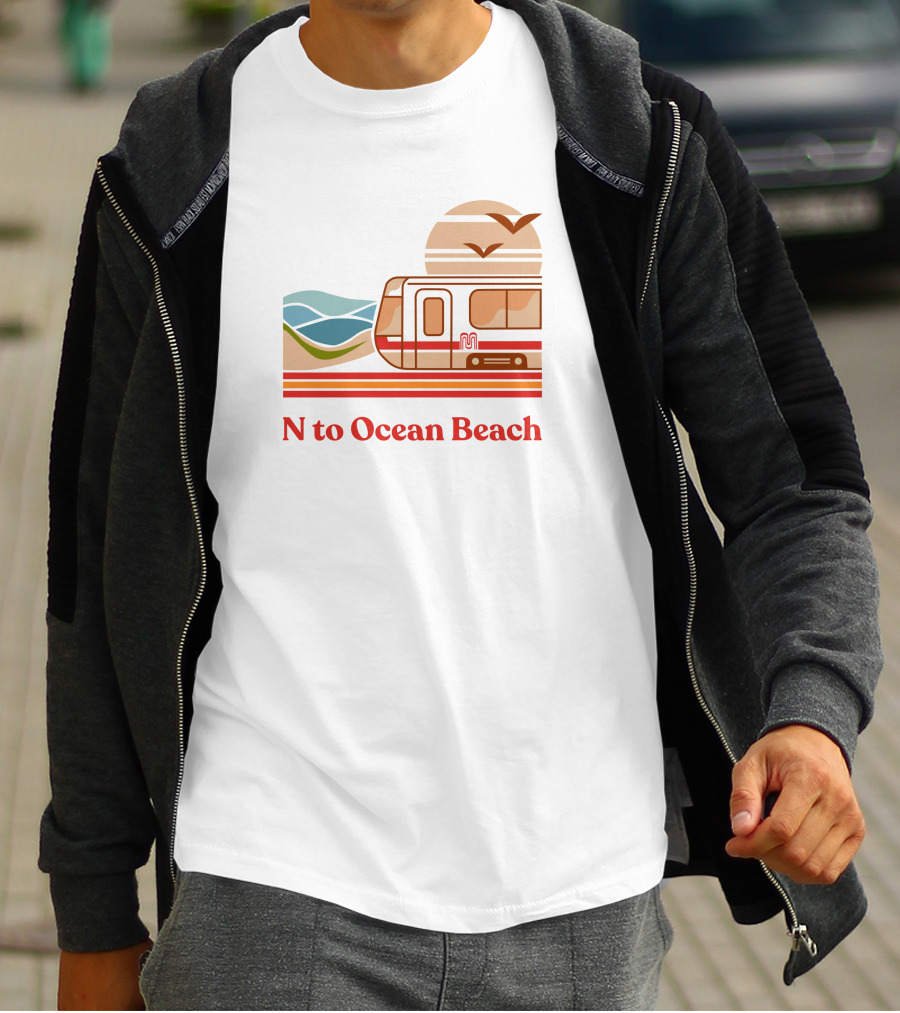 N To Ocean Beach San Francisco Tram Chris Arvin T-Shirt