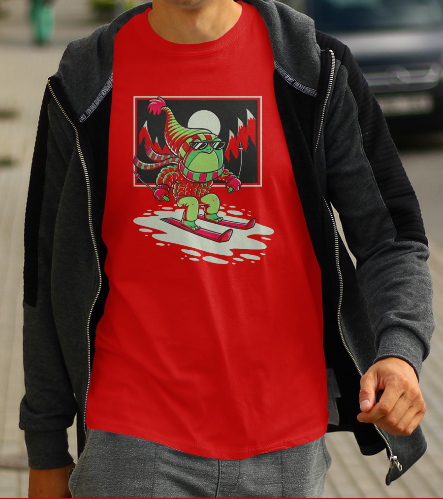 Boomerna Skifrog Merch Frog Skiing Snowy Mountains T-Shirt