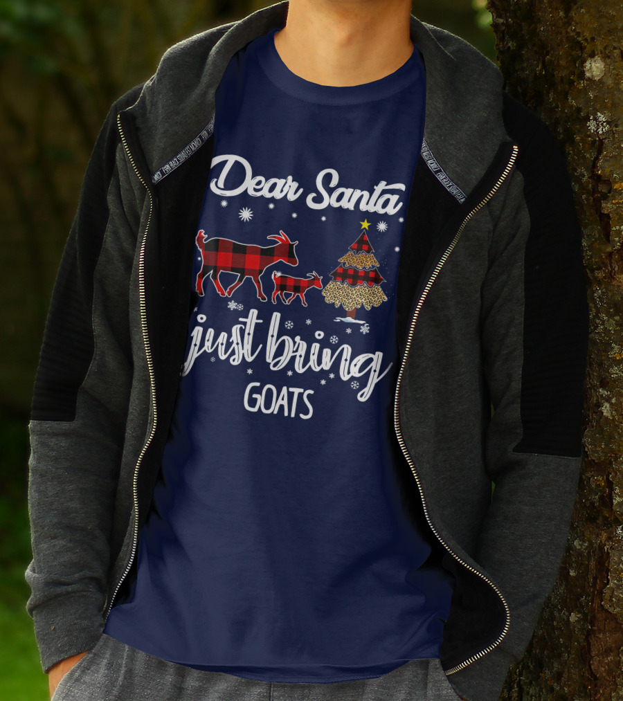 Dear Santa Just Bring Goats Plaid Christmas Tree Snowflakes T-Shirt