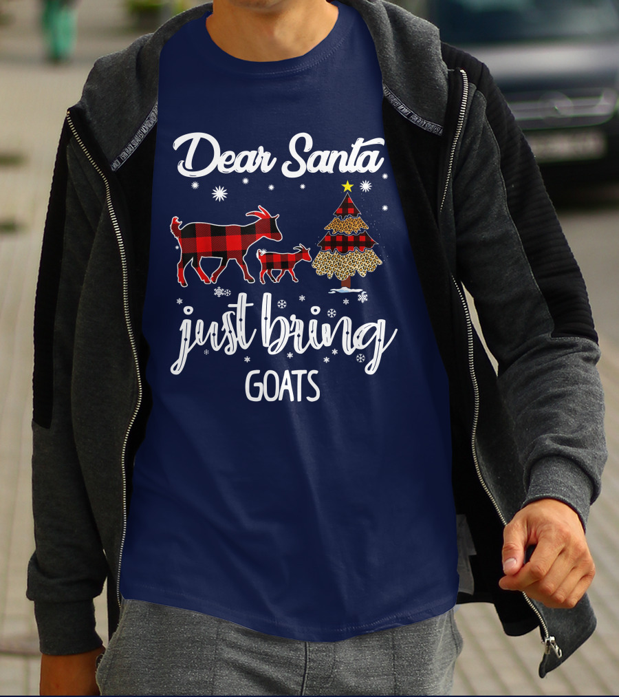 Dear Santa Just Bring Goats Plaid Christmas Tree Snowflakes T-Shirt