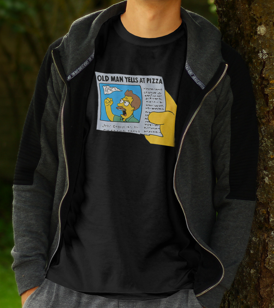 Old Man Yells At Pizza Newspaper Cartoon Parody Pizzamas Merch T-Shirt