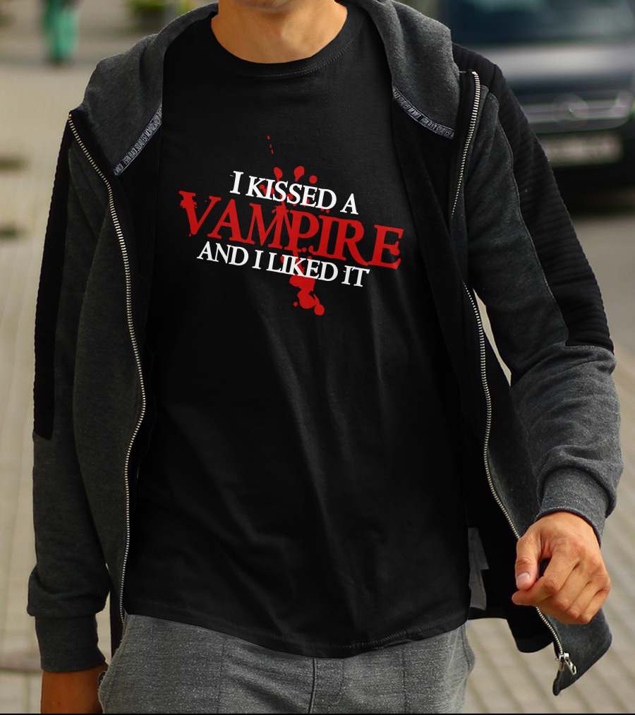 I Kissed A Vampire Blood Splatter Typography T-Shirt