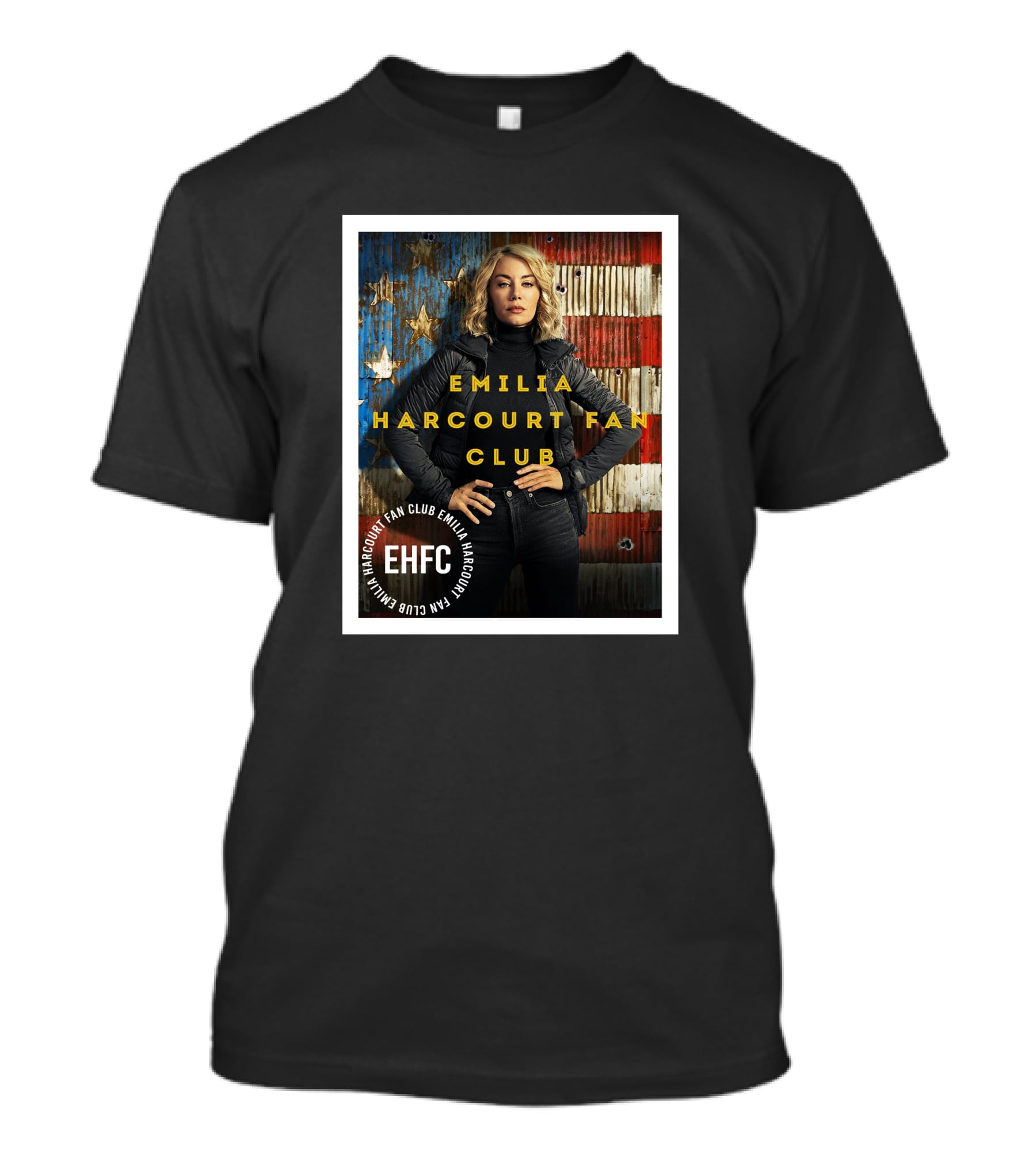 Emilia Harcourt Fan Club EHFC Vintage American Flag Background T-Shirt