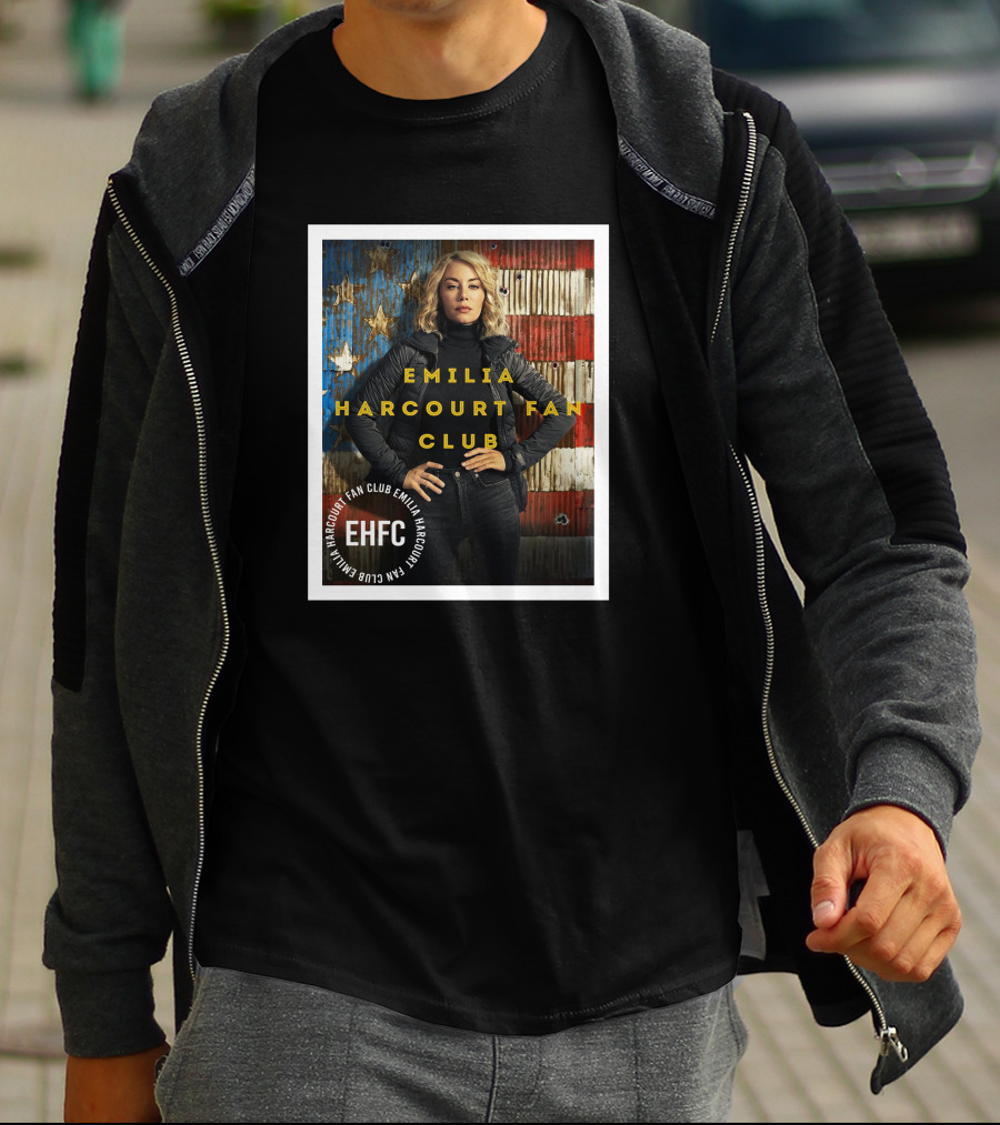 Emilia Harcourt Fan Club EHFC Vintage American Flag Background T-Shirt