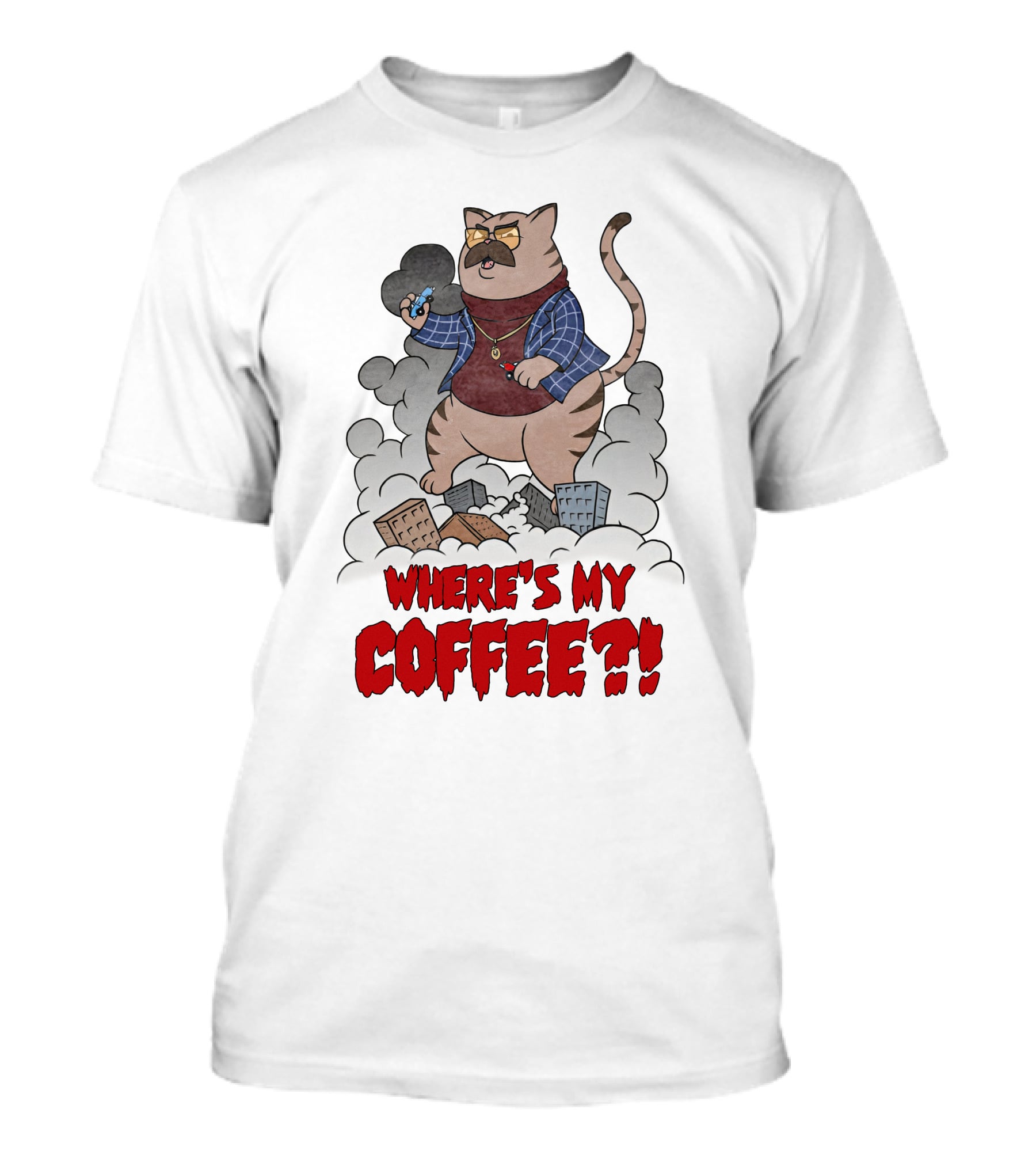 Catzilla Where's My Coffee Bowtie Flannel Smoking Pipe T-Shirt