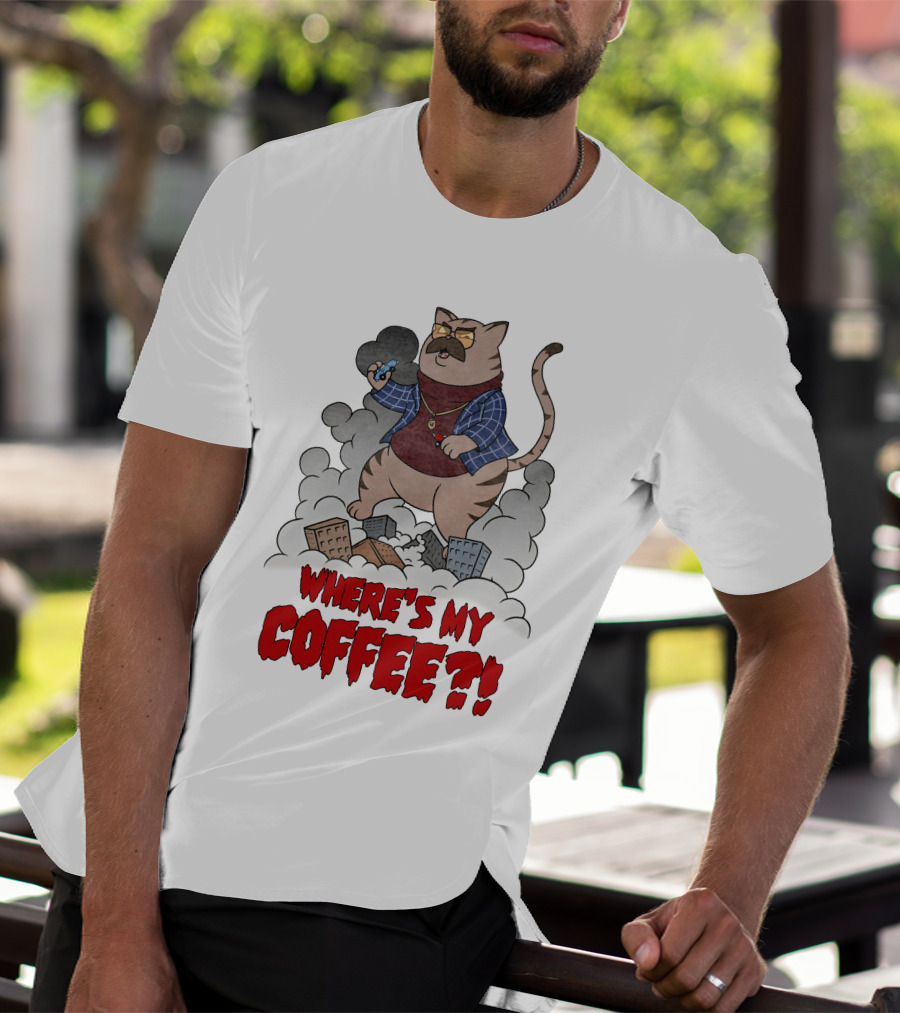 Catzilla Where's My Coffee Bowtie Flannel Smoking Pipe T-Shirt