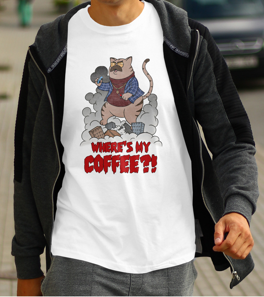 Catzilla Where's My Coffee Bowtie Flannel Smoking Pipe T-Shirt