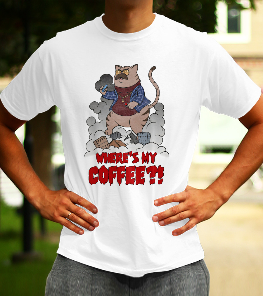 Catzilla Where's My Coffee Bowtie Flannel Smoking Pipe T-Shirt