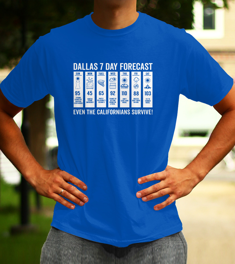 Dallas 7 Day Forecast Weather Parody Even The Californians Survive Bullzerk Merch T-Shirt
