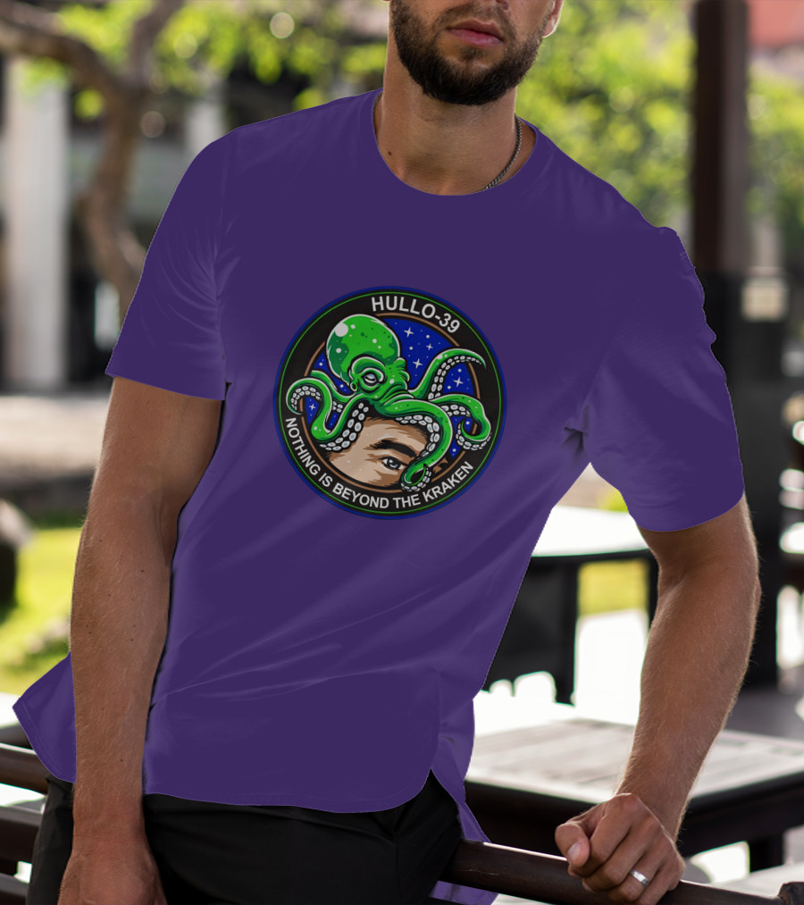 Hullo-39 Nothing Is Beyond The Kraken Green Octopus Starry Sky Badge T-Shirt