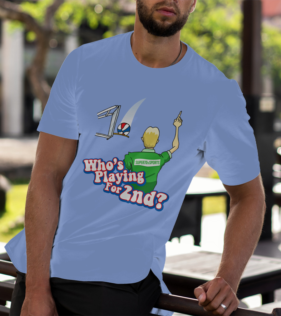 Super70s Sports Who's Playing For 2nd Volleyball Player Gesture T-Shirt