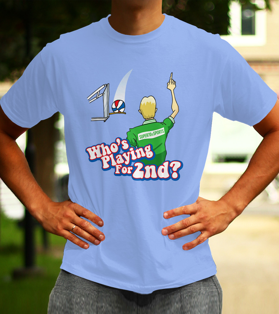 Super70s Sports Who's Playing For 2nd Volleyball Player Gesture T-Shirt