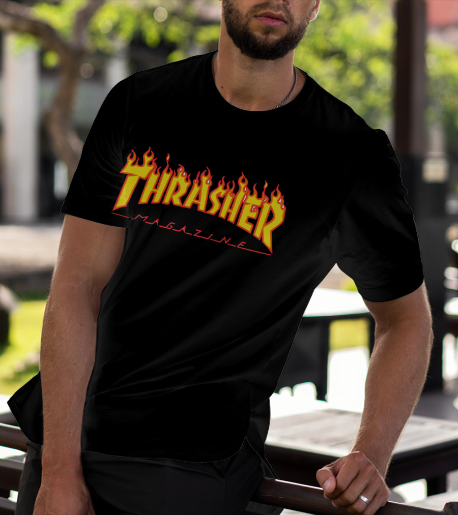 Men Thrasher Flame Magazine Classic Yellow T-Shirt