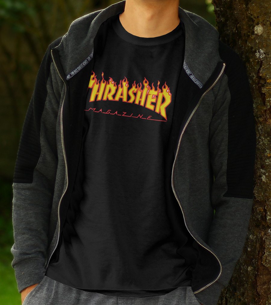 Men Thrasher Flame Magazine Classic Yellow T-Shirt