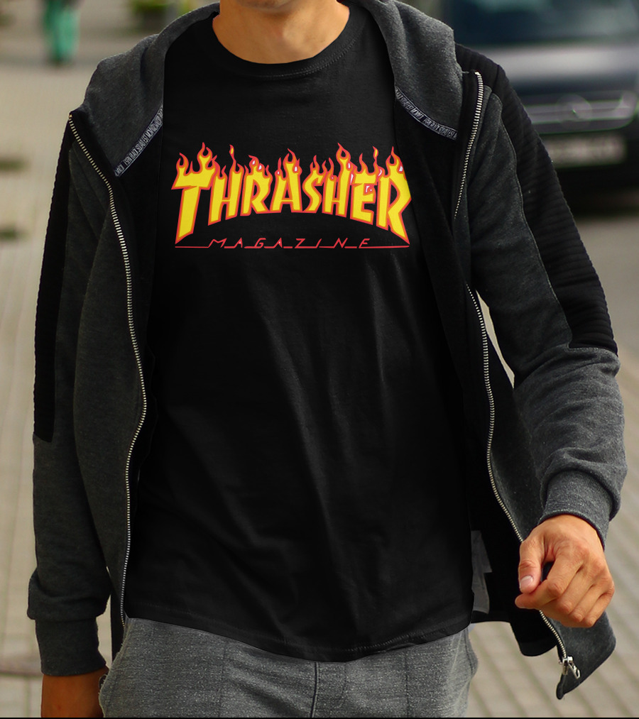 Men Thrasher Flame Magazine Classic Yellow T-Shirt