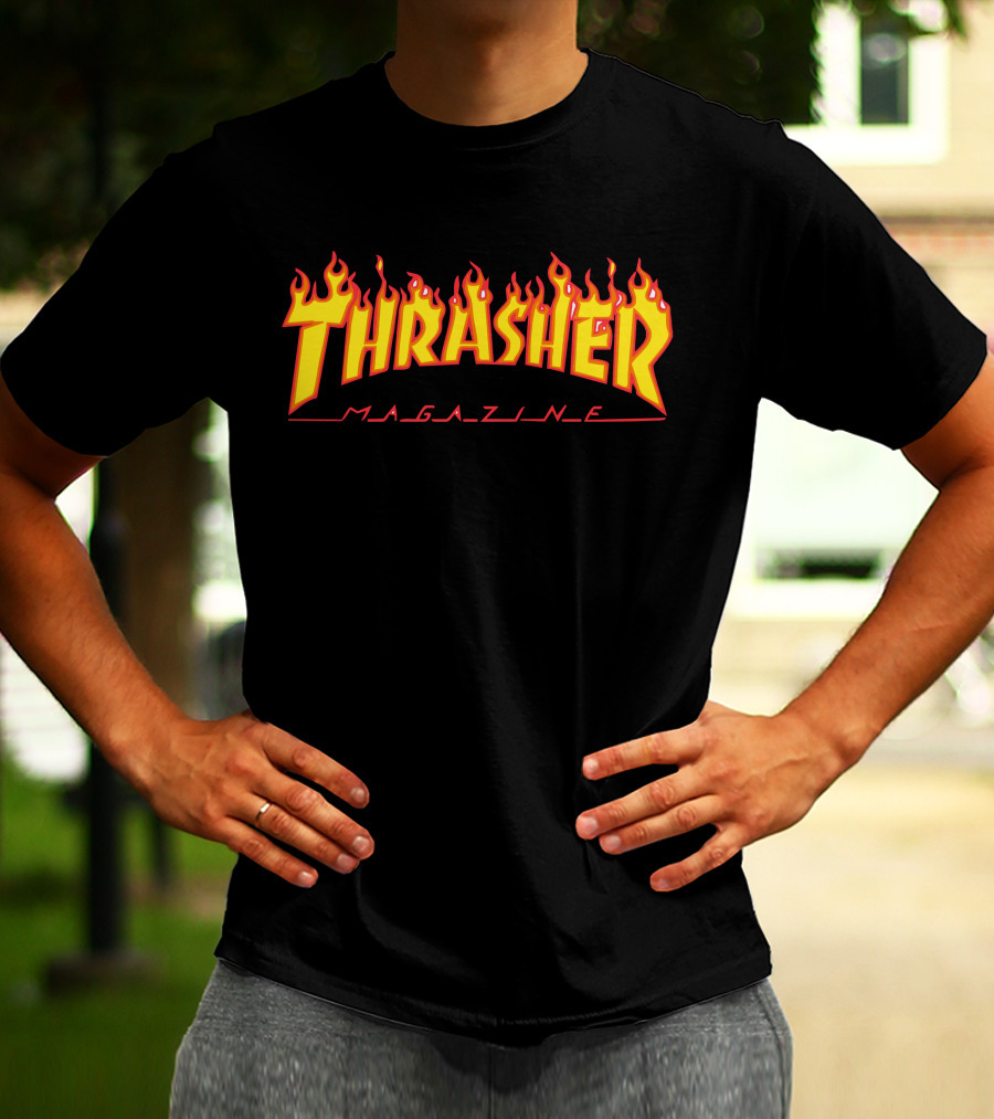 Men Thrasher Flame Magazine Classic Yellow T-Shirt