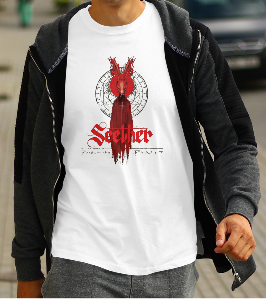 Seether Poison The Parish Red Hooded Figure With Geometric Circle T-Shirt