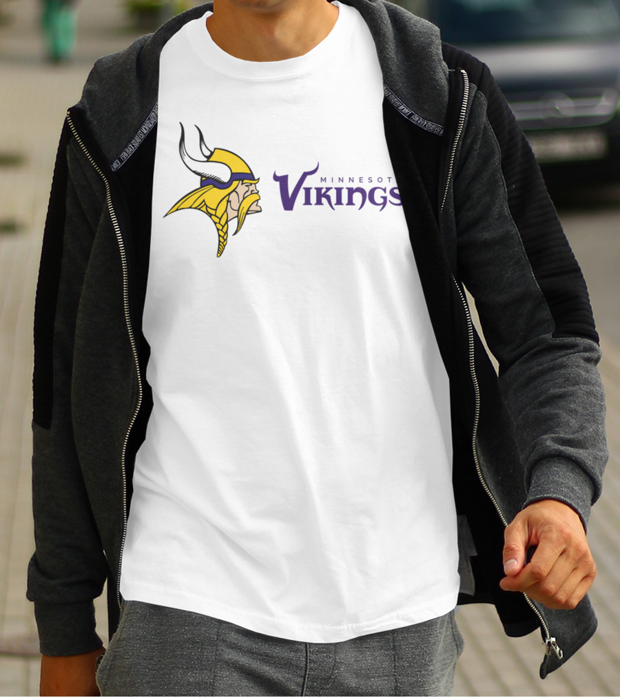 Minnesota Vikings Football Team Logo With Viking Helmet And Braided Beard T-Shirt