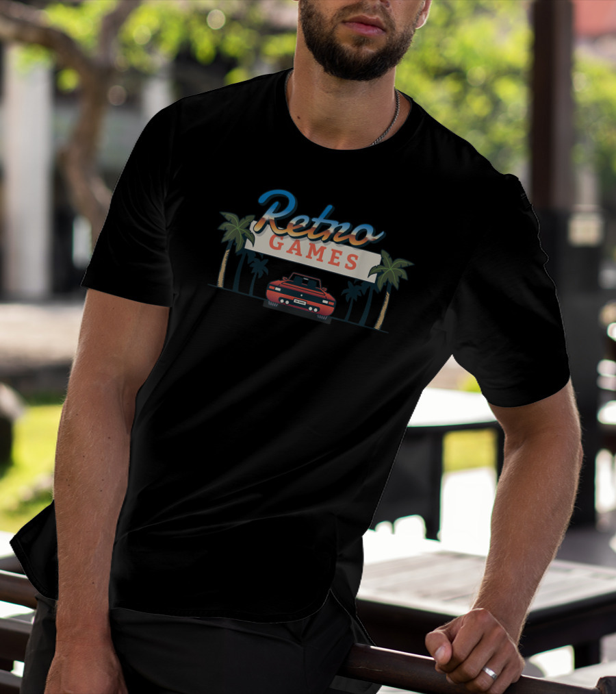 Retro Games Car With Palm Trees T-Shirt