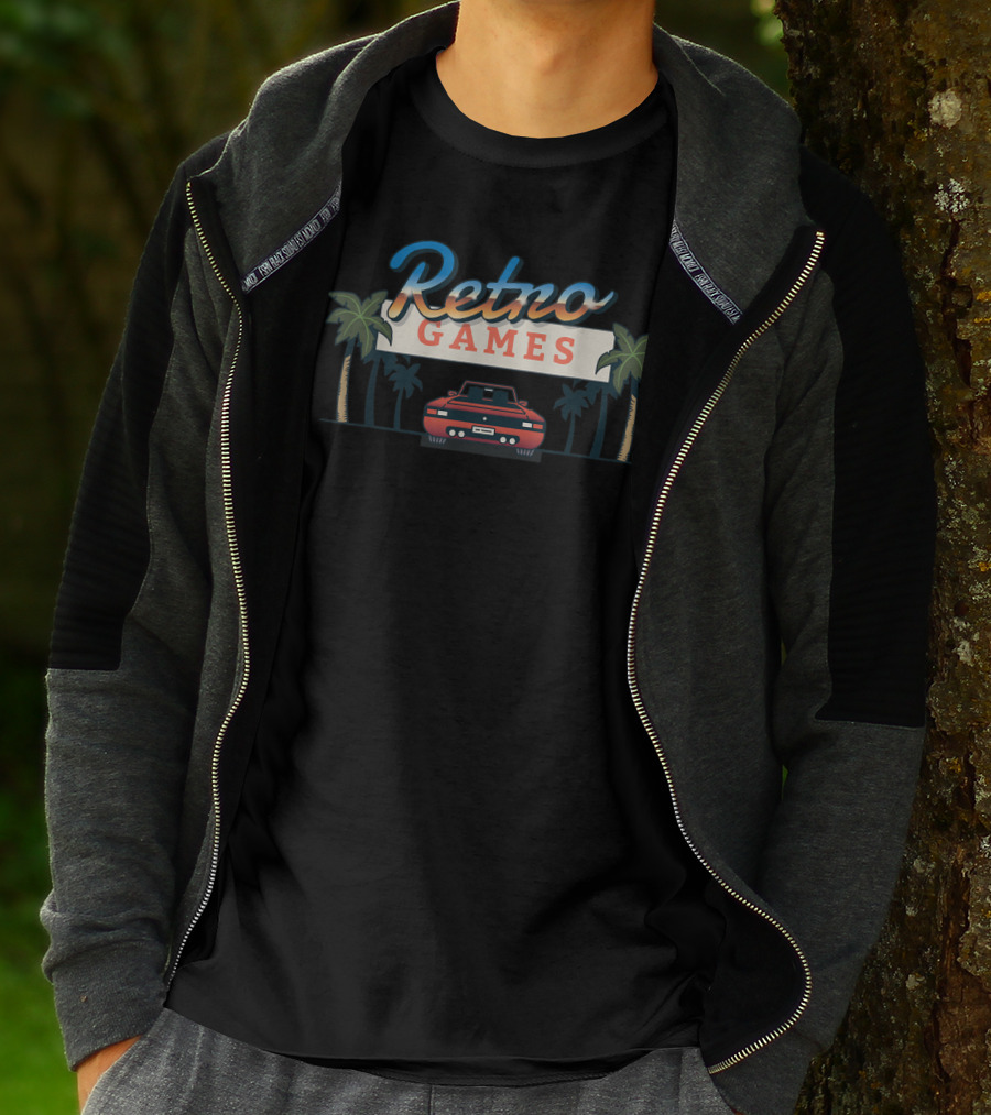 Retro Games Car With Palm Trees T-Shirt