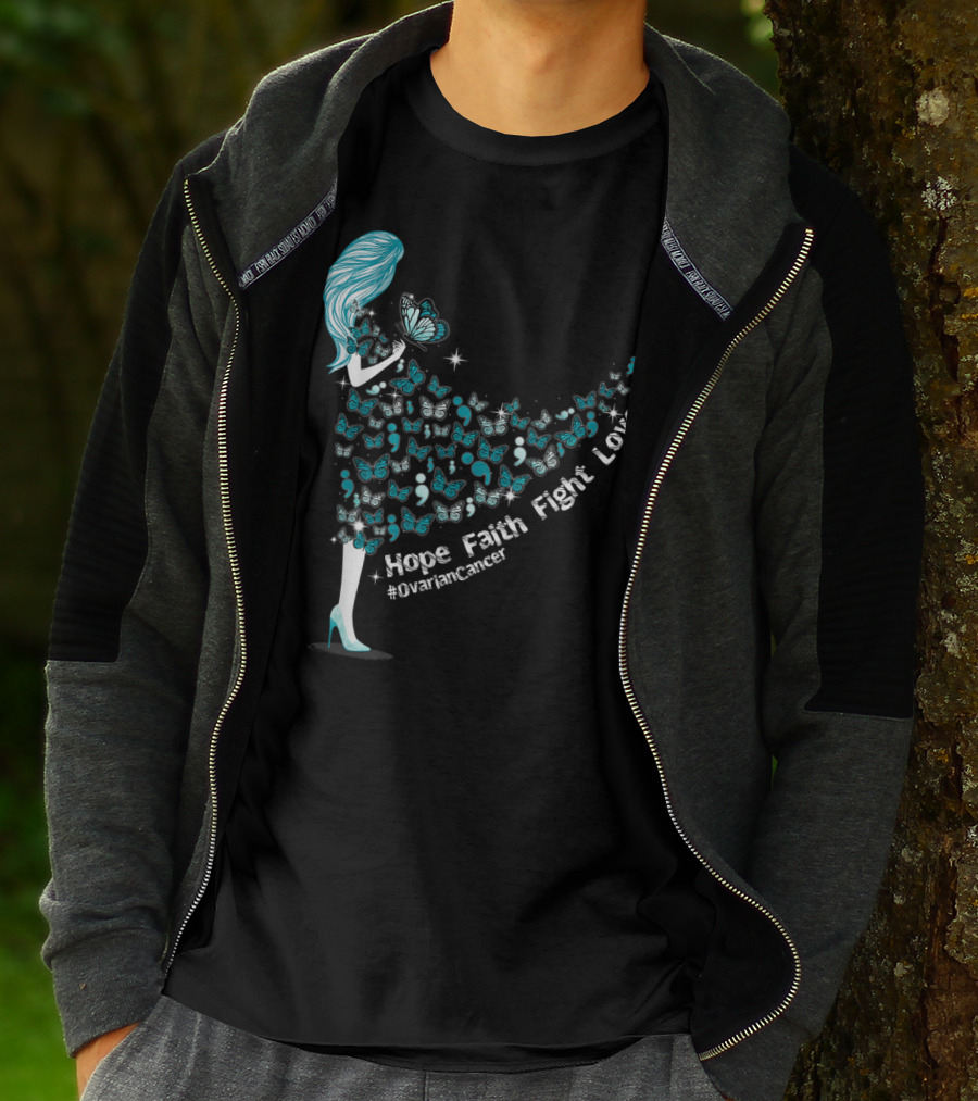 Hope Faith Fight Love Butterfly #OvarianCancer Support T-Shirt