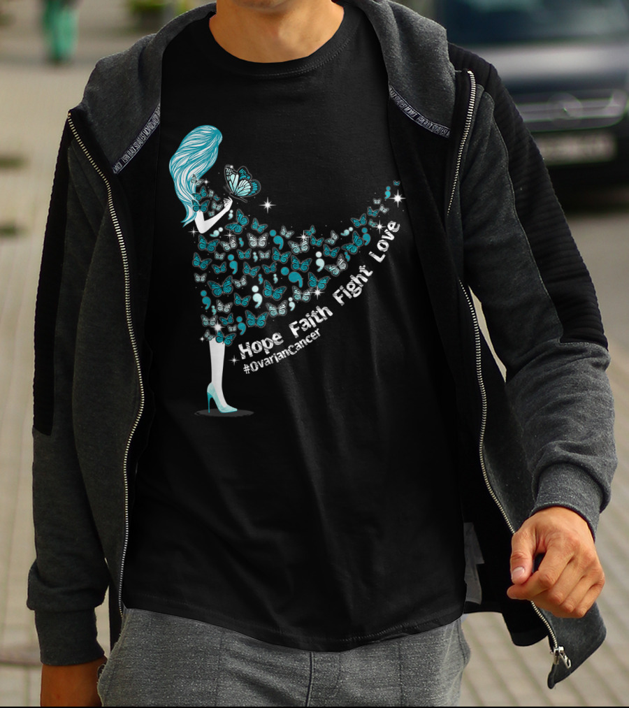 Hope Faith Fight Love Butterfly #OvarianCancer Support T-Shirt