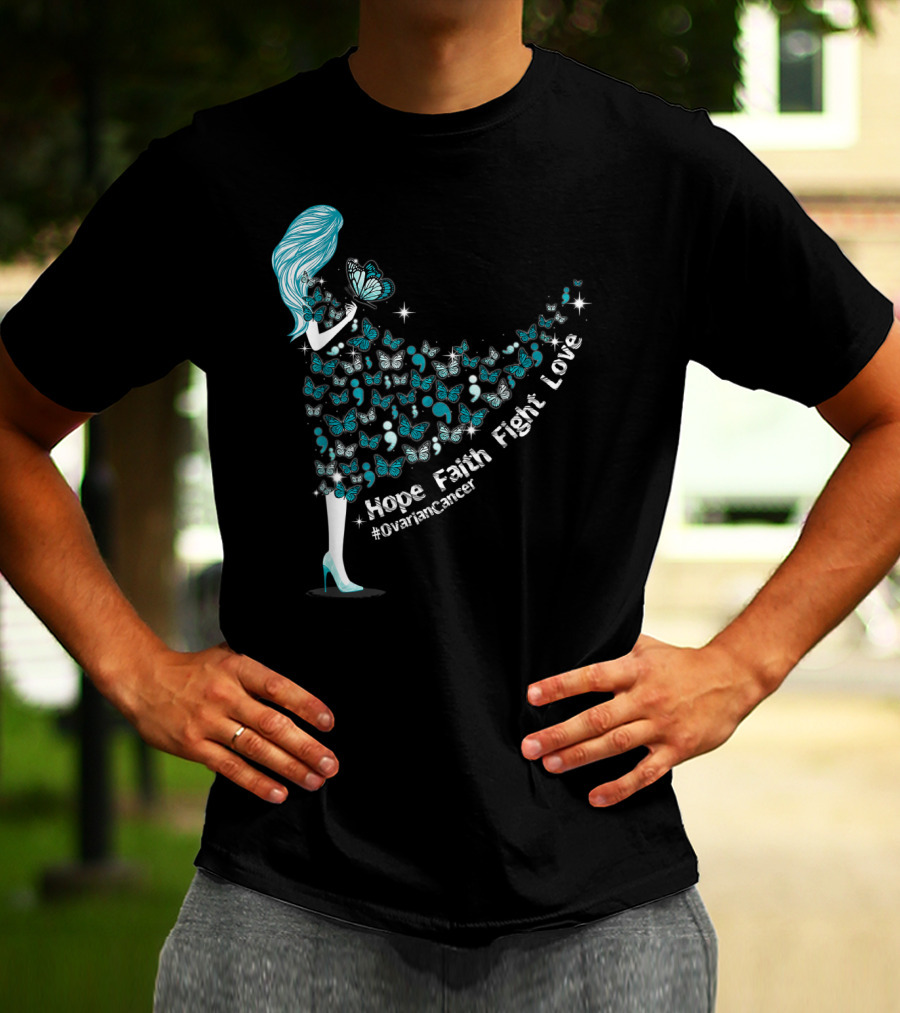 Hope Faith Fight Love Butterfly #OvarianCancer Support T-Shirt