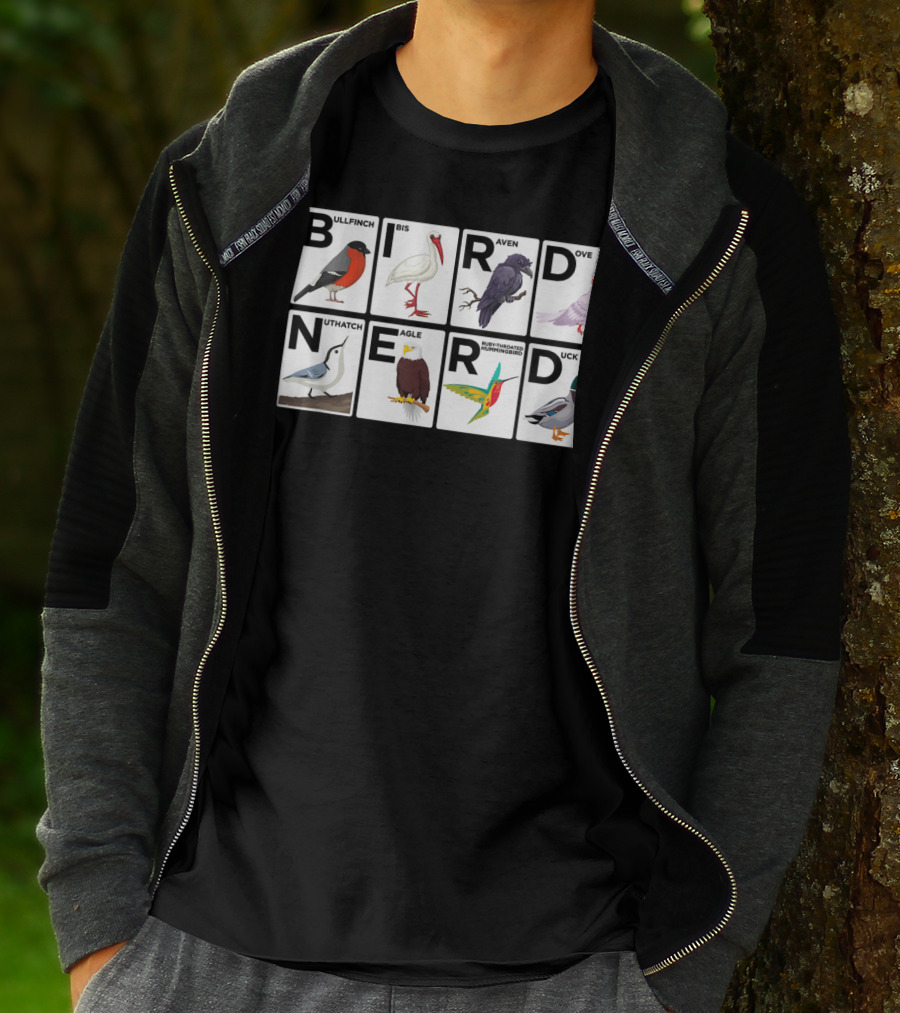 BIRD NERD Bullfinch Ibis Raven Dove Nuthatch Eagle Hummingbird Duck T-Shirt