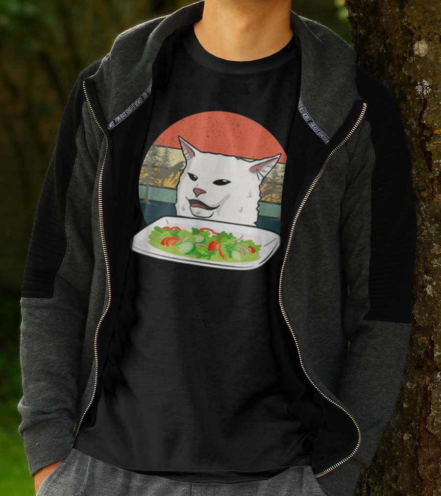 Cat Meme Woman Yelling At Table Dinner Funny Salad T-Shirt