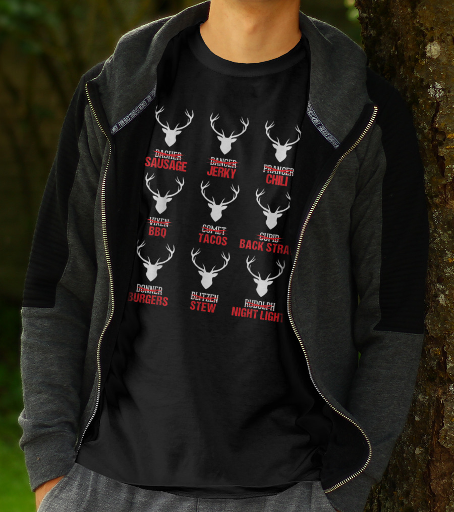 Christmas Reindeer Sausage Jerky Chili BBQ Tacos Back Strap Burgers Stew Night Light T-Shirt