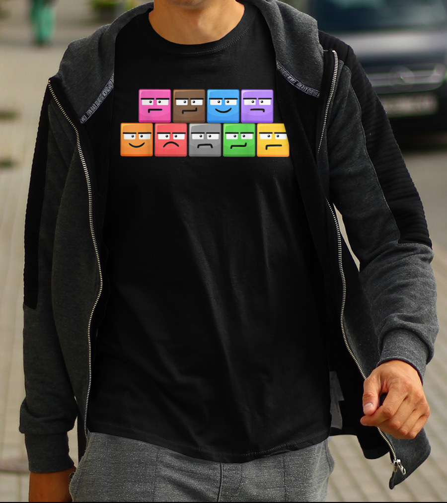 Cliffside Chaos Emoji Blocks Faces T-Shirt
