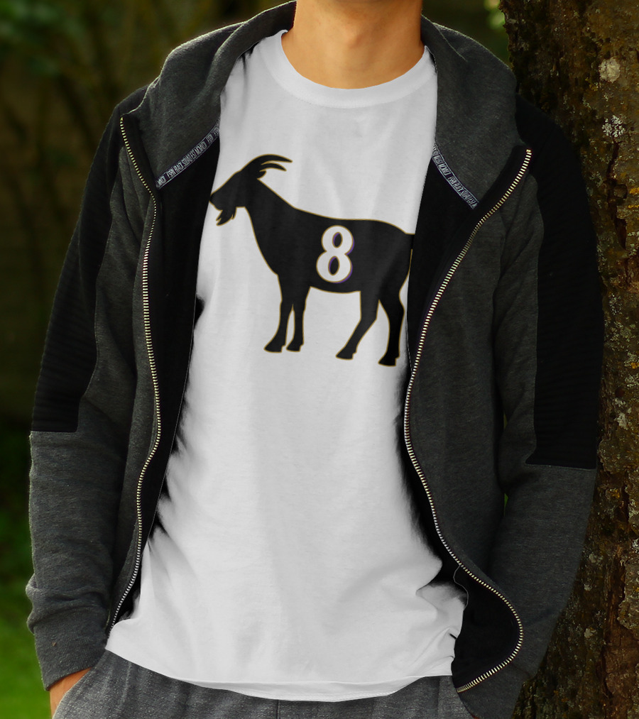 GOAT 8 Baltimore Football Maryland Raven Nation Black Goat Silhouette With Number 8 T-Shirt