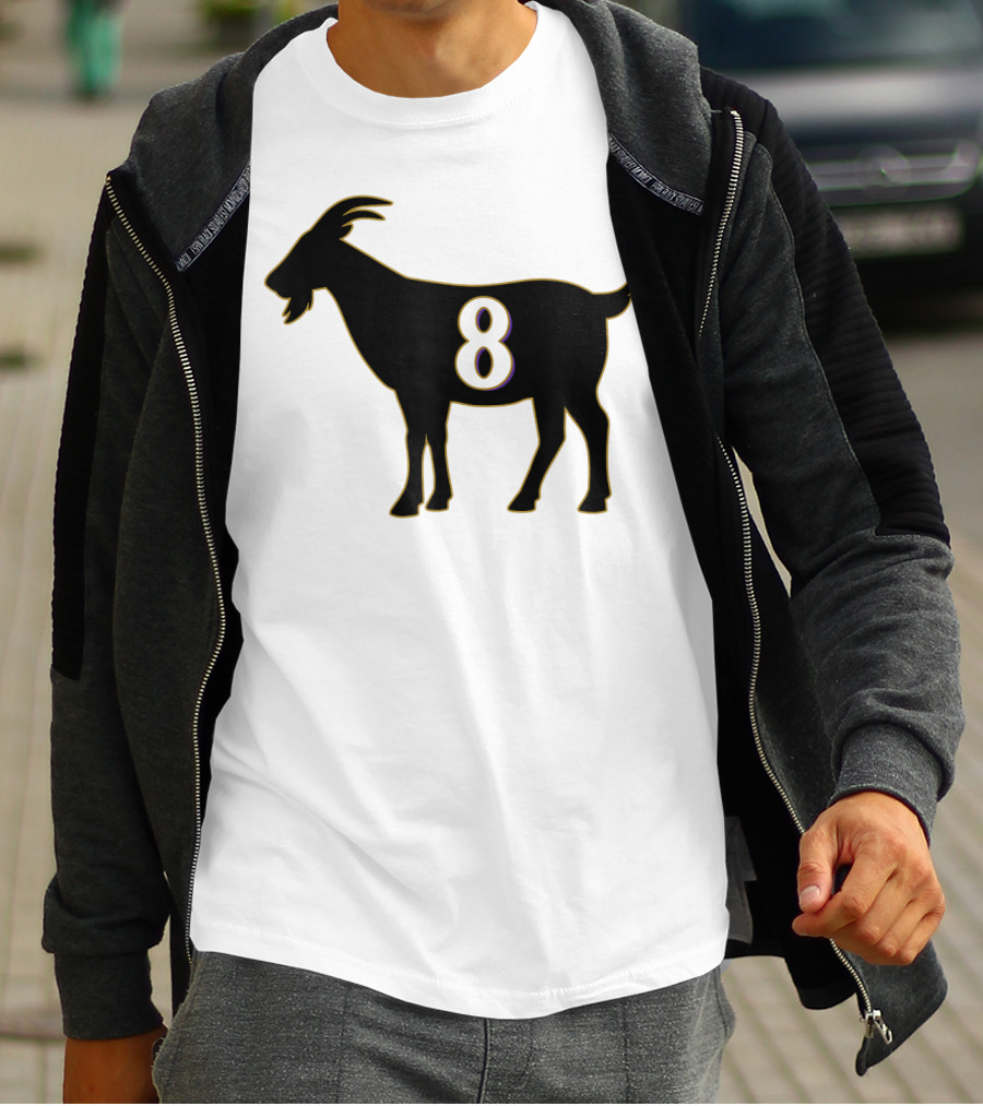 GOAT 8 Baltimore Football Maryland Raven Nation Black Goat Silhouette With Number 8 T-Shirt